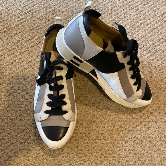 Hermès Men’s Rebus Low Top Black & White & Grey Leather Sneakers UK9 (EUR 42) - Picture 2 of 11